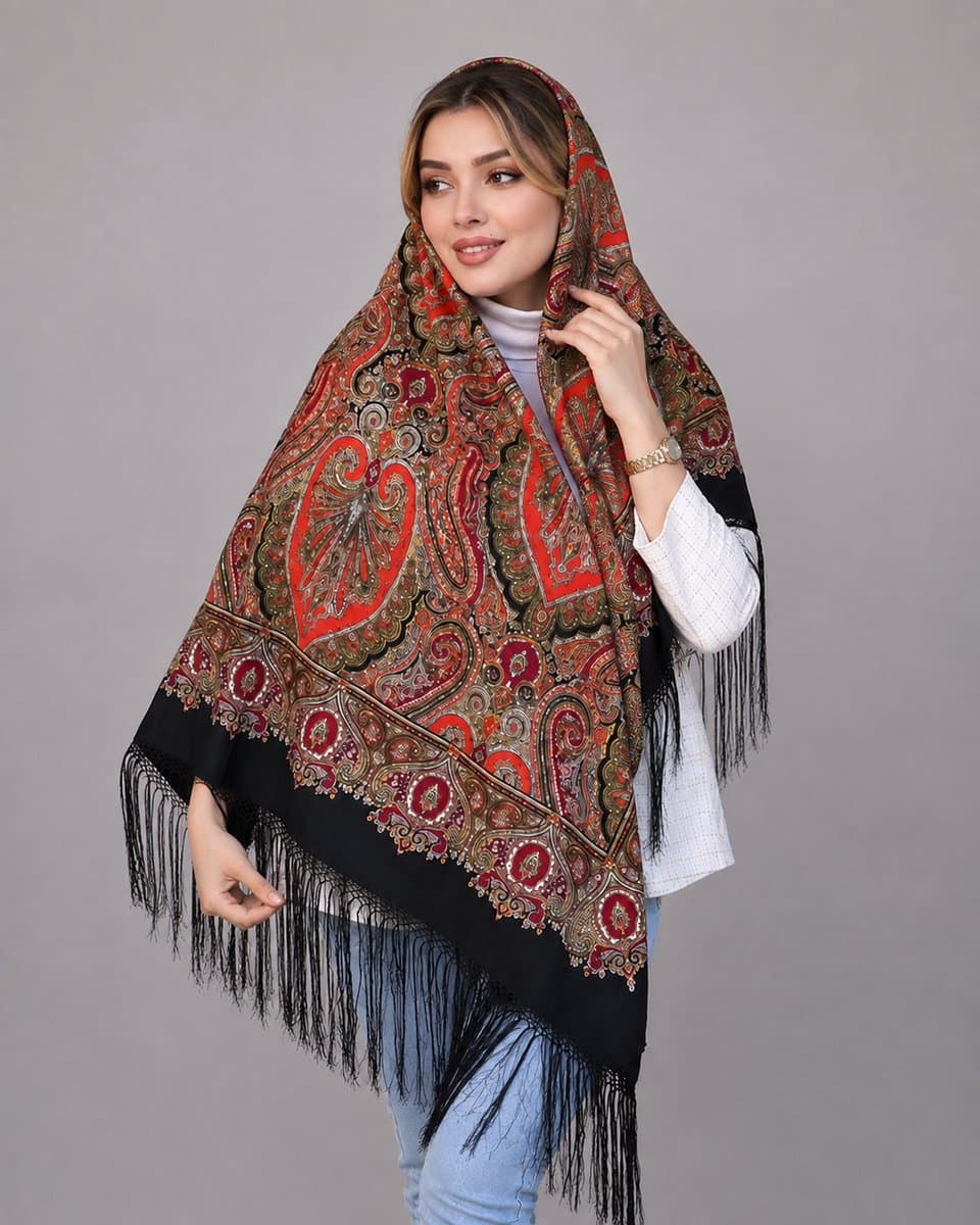 روسری ترکمنی پشمی اصیل