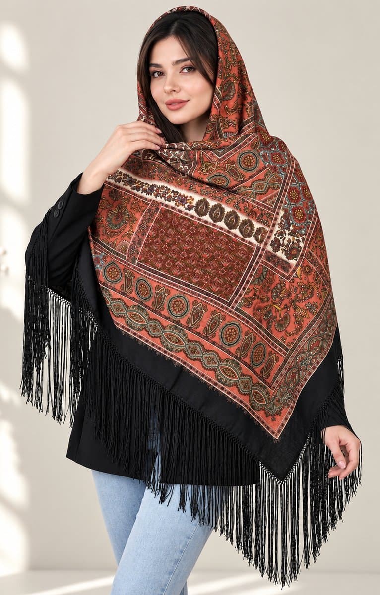 روسری ترکمنی طرح ایتالیایی گل ریز