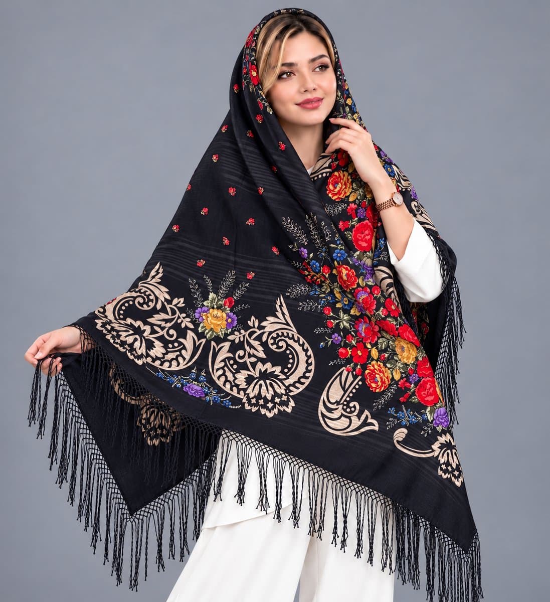 روسری ترکمنی پشمی اصیل
